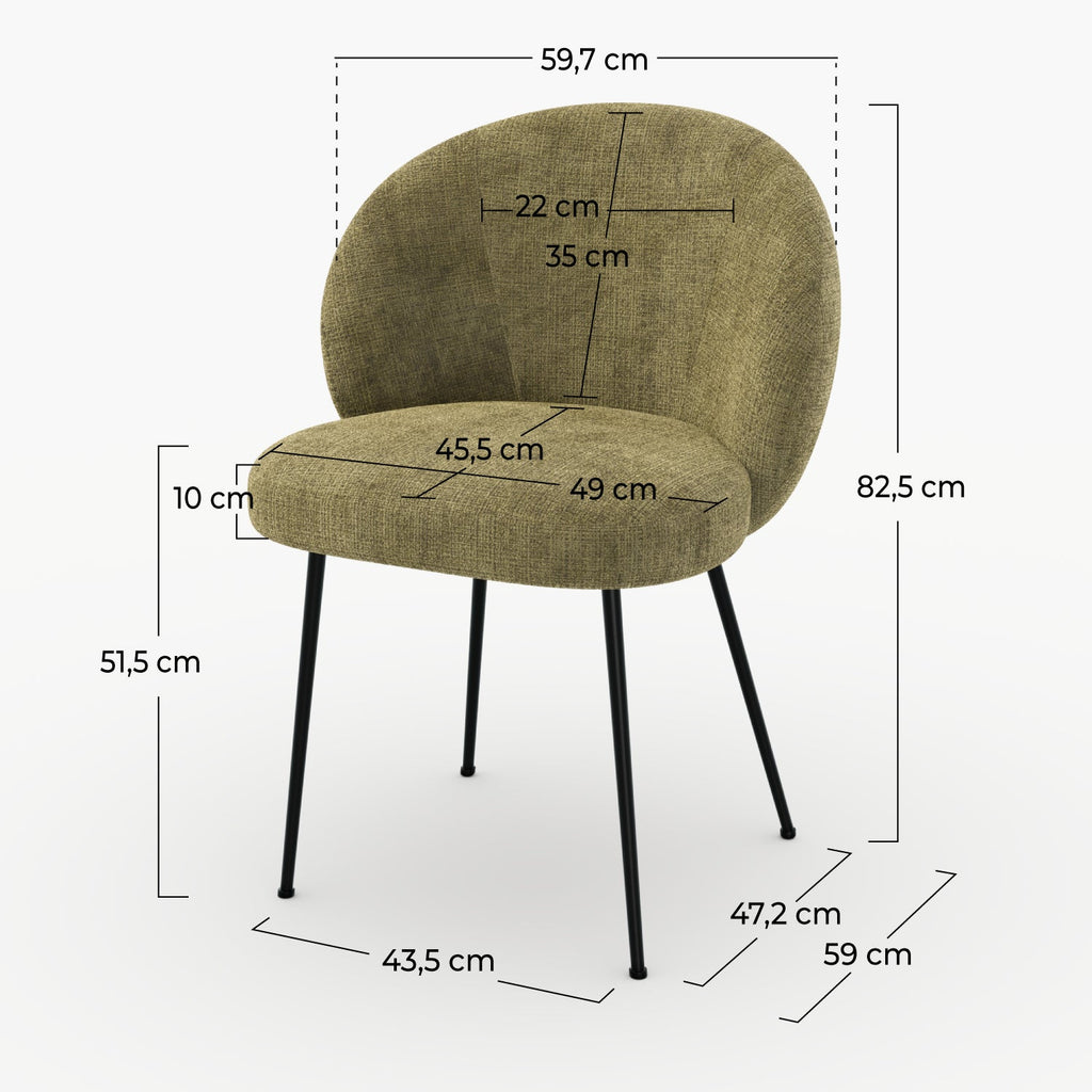 Bloomy - Chaise En Velours Chenillé Vert Olive Et Métal Noir