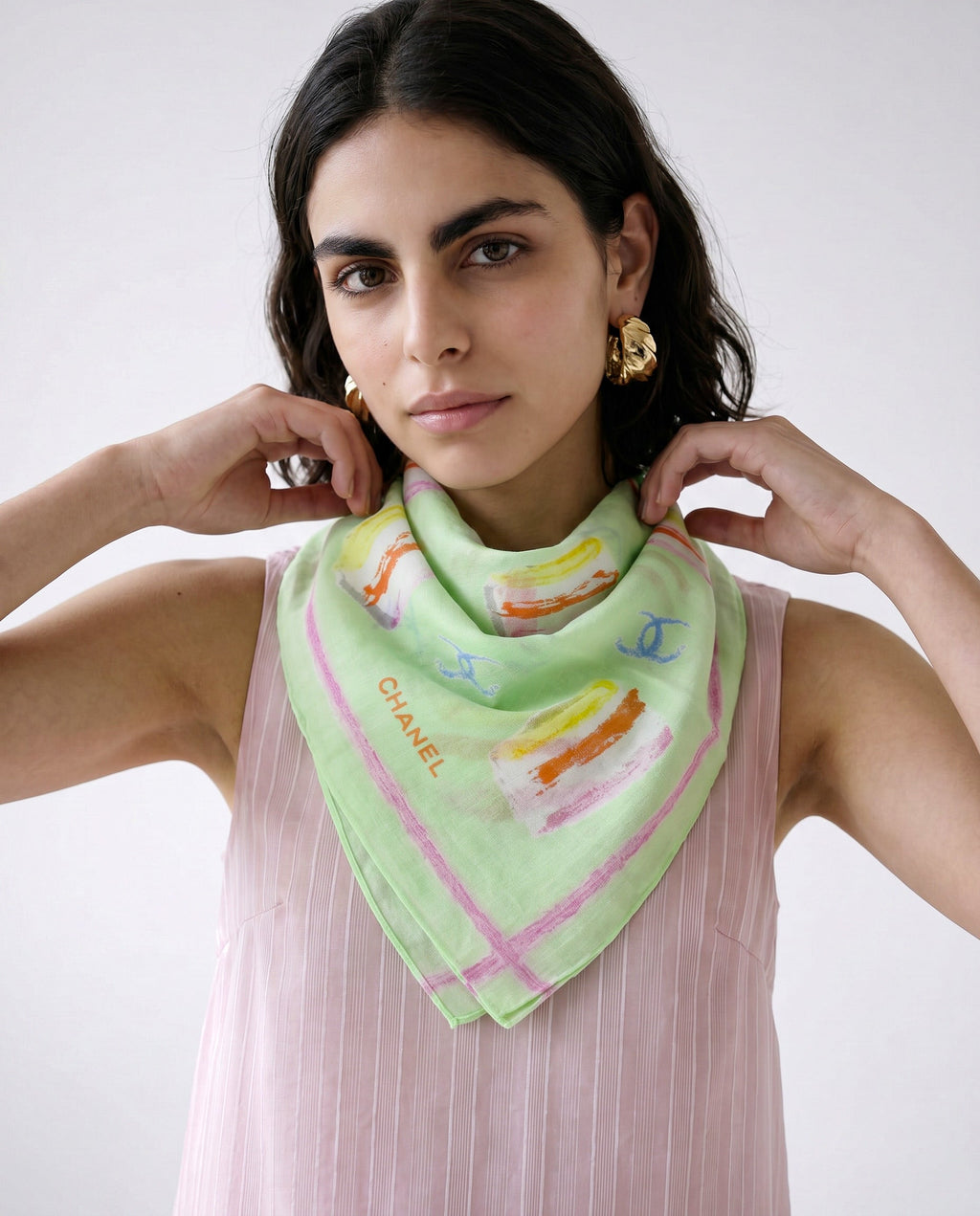 Foulard Chanel Coton Vert Pastel