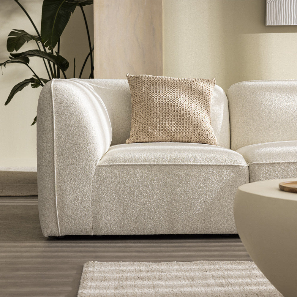 Noor - Chauffeuse Pour Canapé Modulable - Tissu Bouclette - Blanc Ivoire
