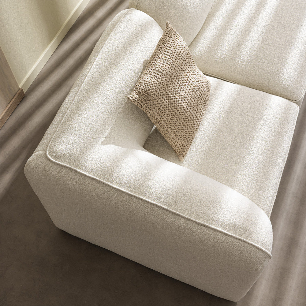 Noor - Chauffeuse Pour Canapé Modulable - Tissu Bouclette - Blanc Ivoire