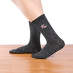Silver black lurex knee high socks. Festive motif embroidered on the side: pink heeled shoes. 