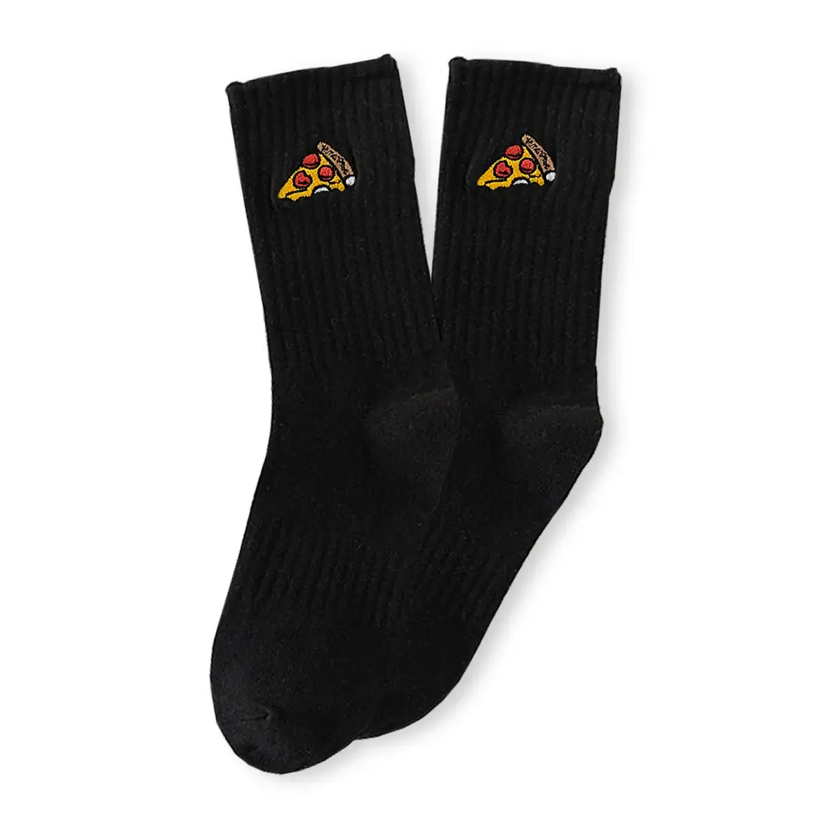 High sports socks, ribbed material for a good fit, slice of pizza embroidered on the side