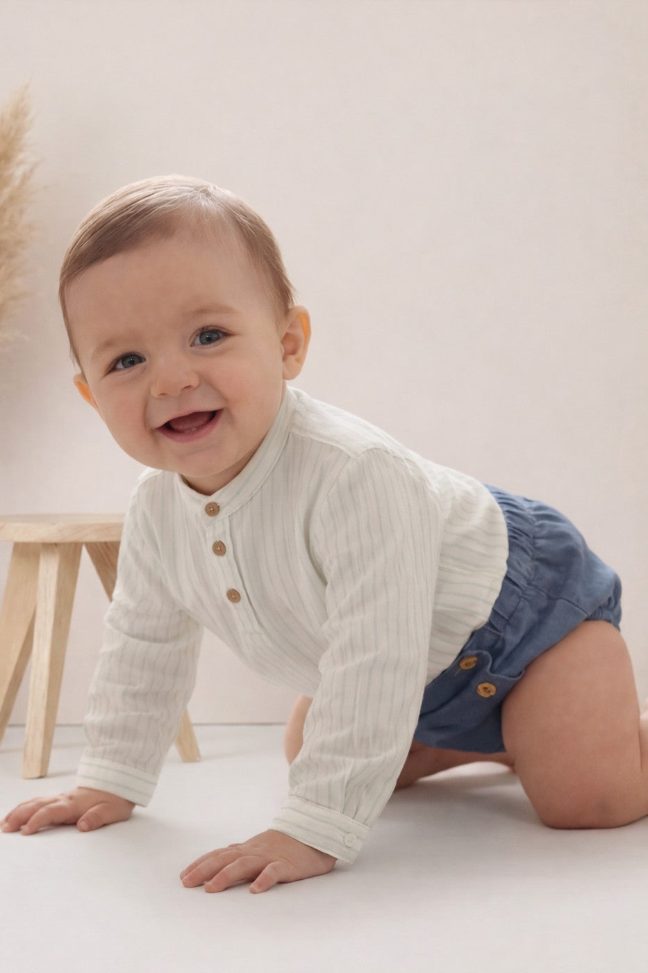 Chemise Côme Rayée - Bébé Garçon - Ecru & Mint