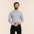 Chemise Premium Cintrée En Twill Double Retors À Rayures Bleues