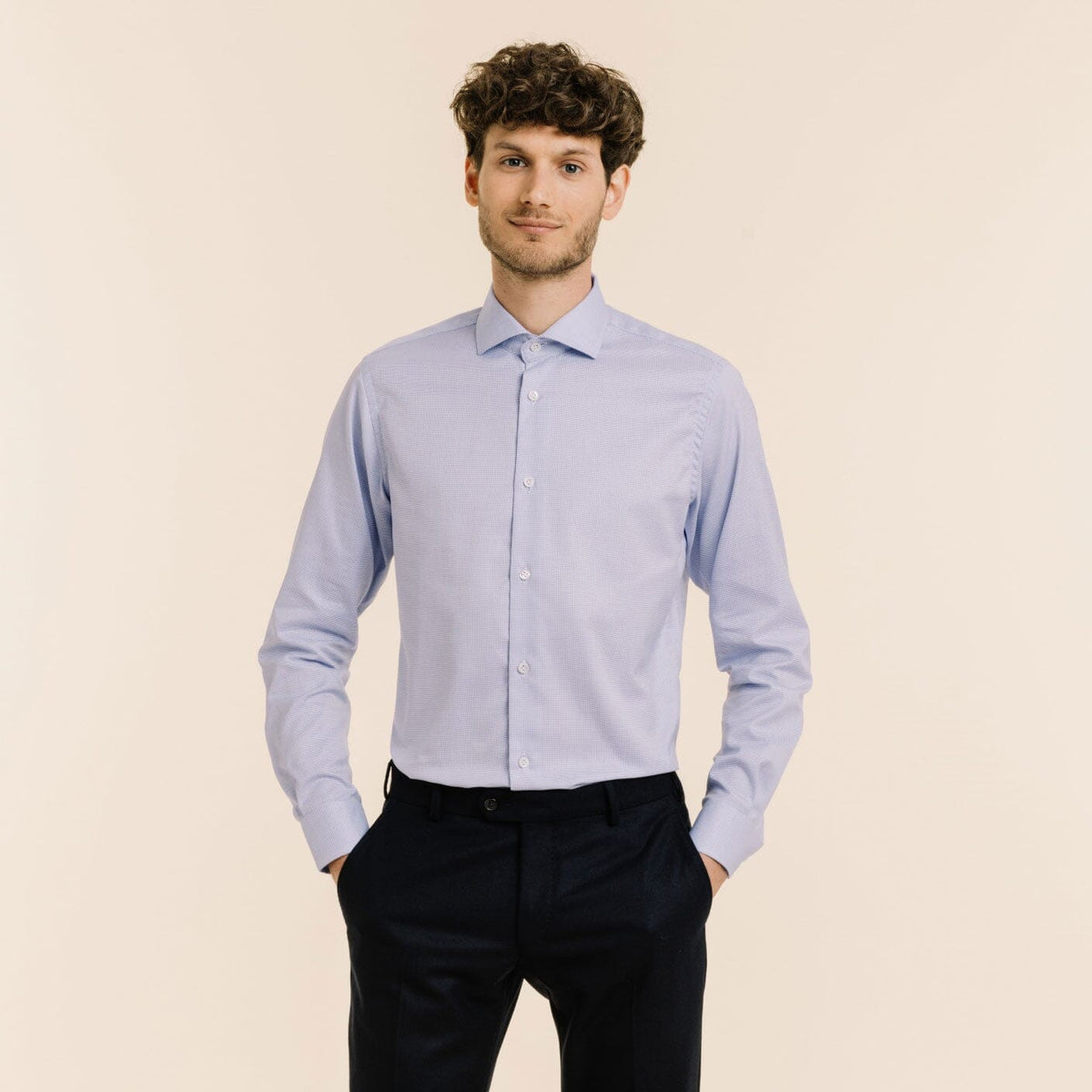 Chemise Premium En Oxford Double Retors Pied-De-Puce Bleue