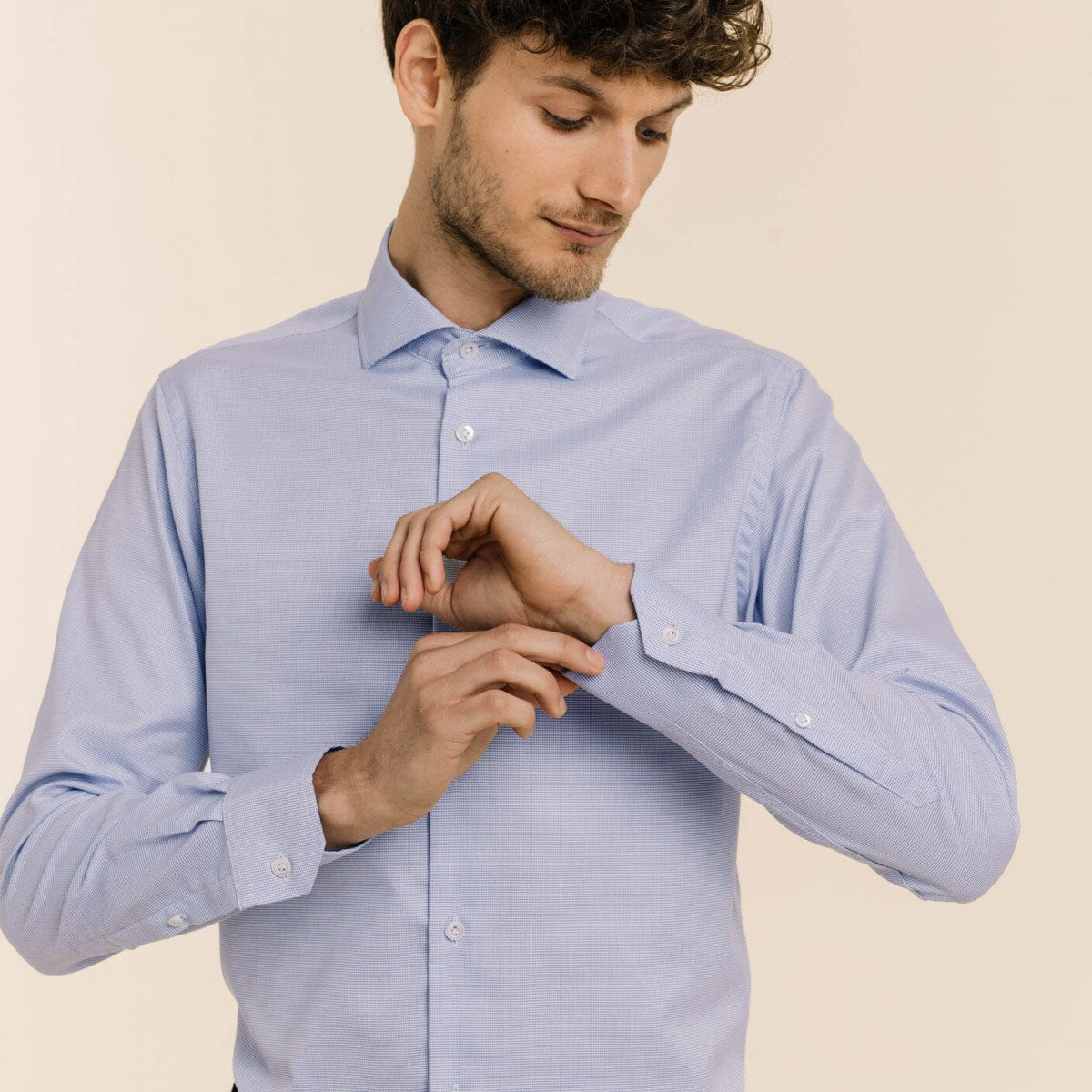 Chemise Premium En Oxford Double Retors Pied-De-Puce Bleue
