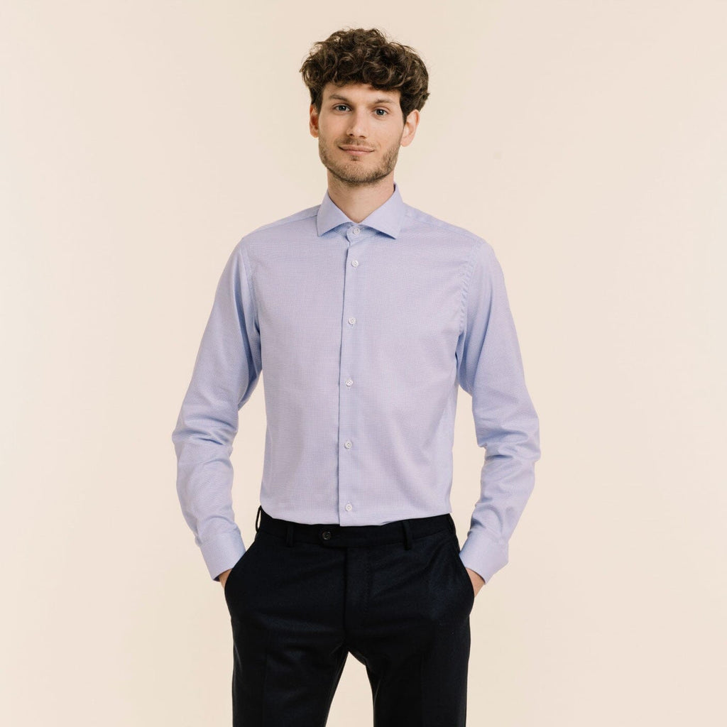 Chemise Premium En Oxford Double Retors Pied-De-Puce Bleue