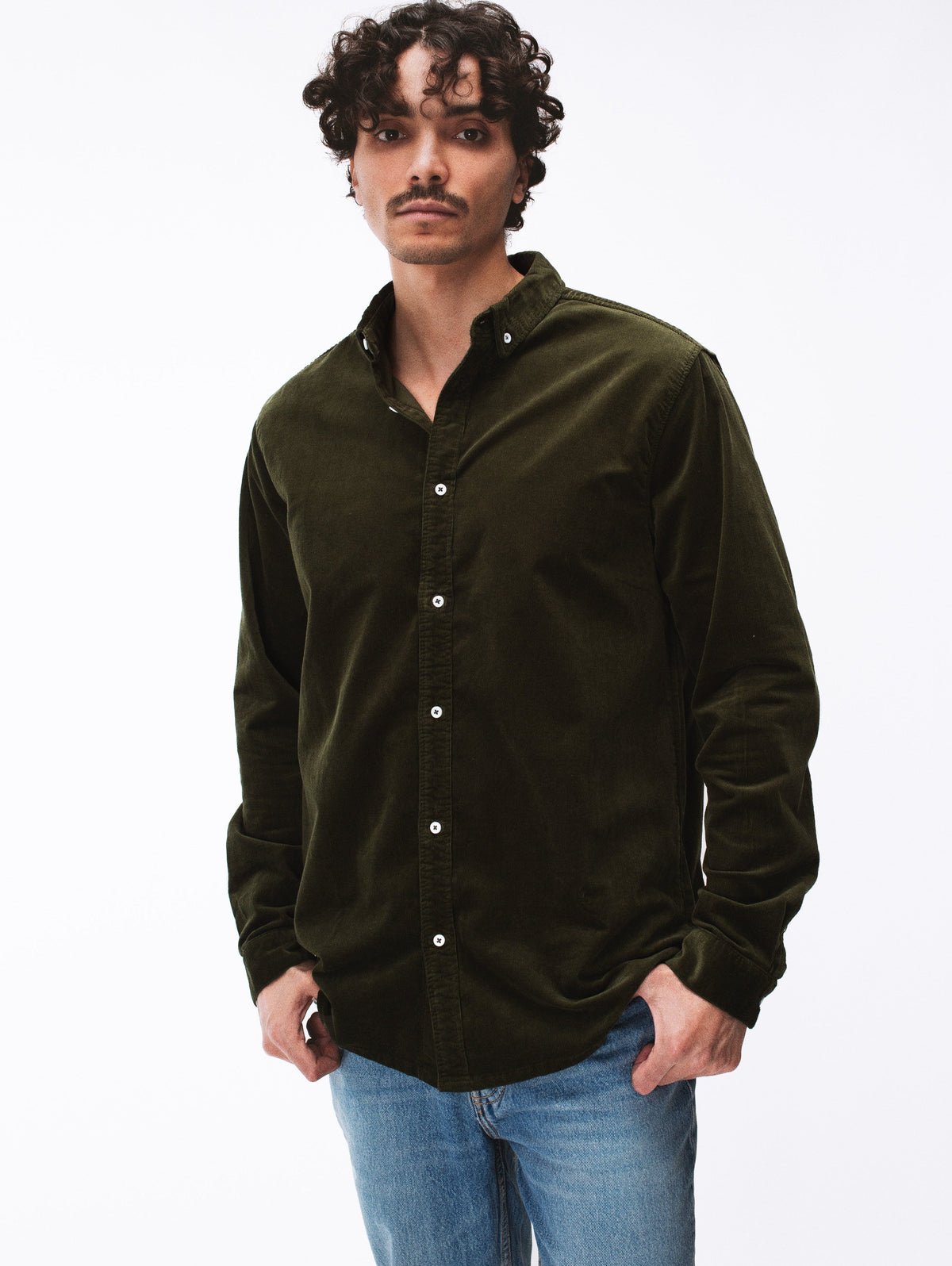 Olive Green Fine-Wale Shirt