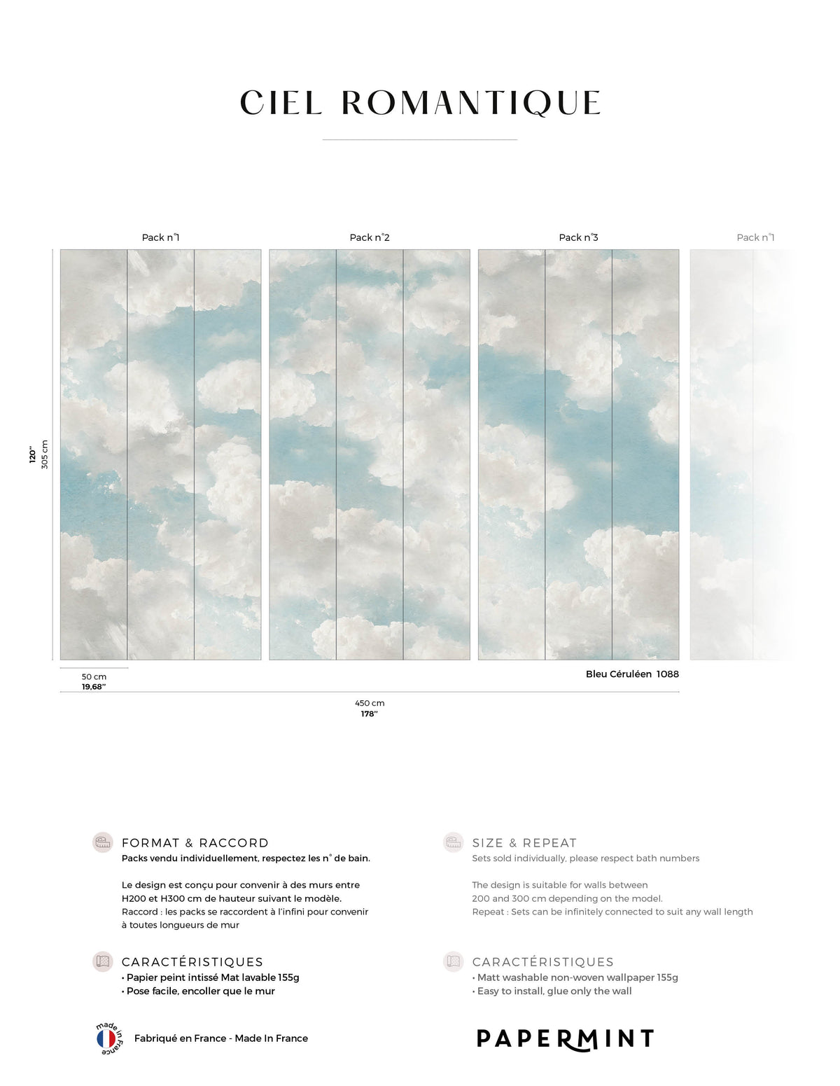 Muurschildering Ciel Romantique - Bleu Céruléen