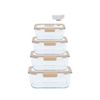 Grand Coffret De Conservation Sous-Vide - 4 Boîtes En Verre Et La Pompe - Beige