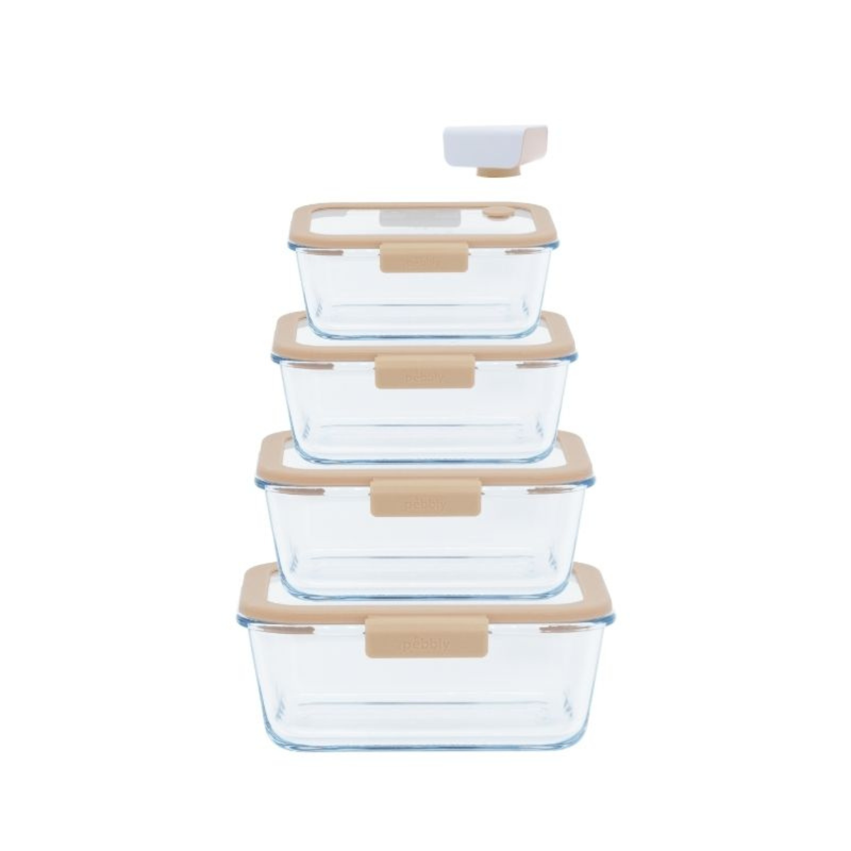 Grand Coffret De Conservation Sous-Vide - 4 Boîtes En Verre Et La Pompe - Beige
