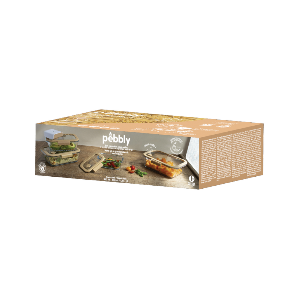 Grand Coffret De Conservation Sous-Vide - 4 Boîtes En Verre Et La Pompe - Beige