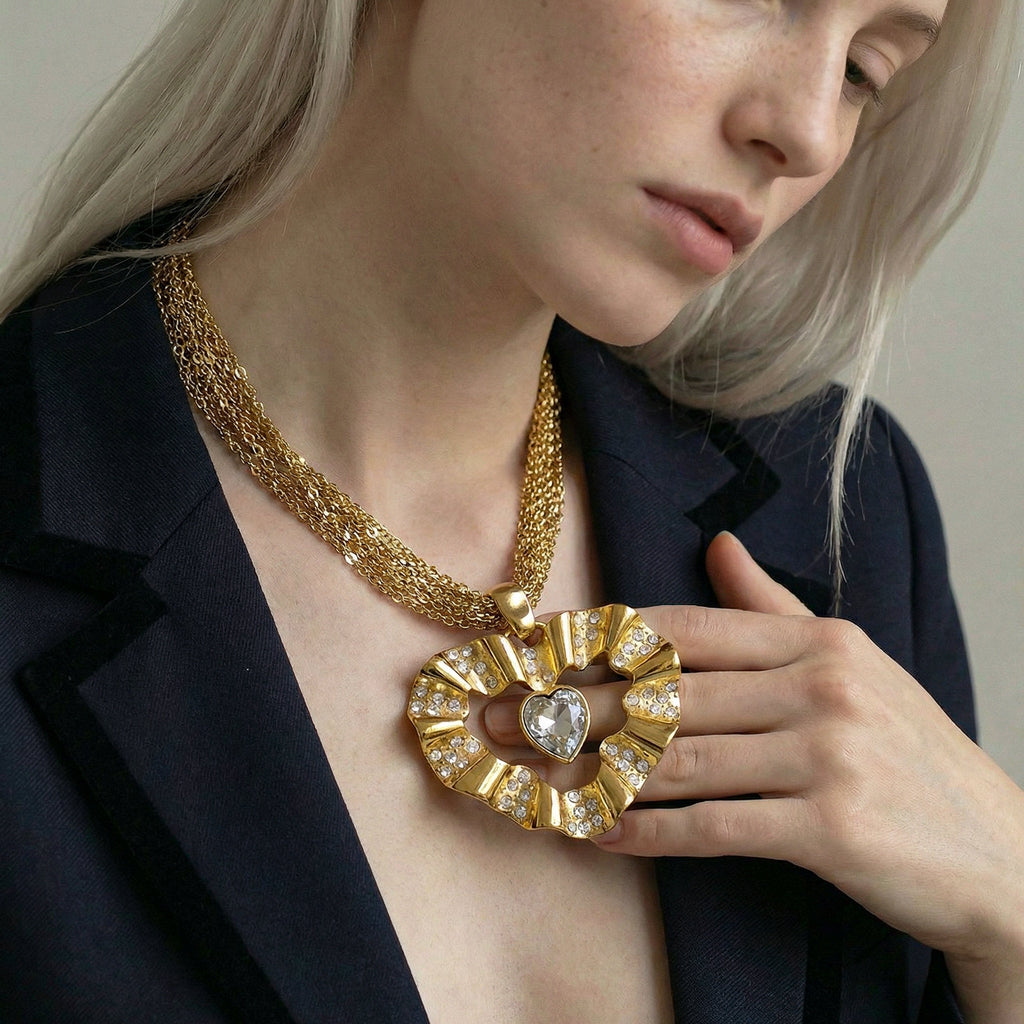 Collier Givenchy Vintage Maxi Pendentif Cœur Et Multi-Chaînes