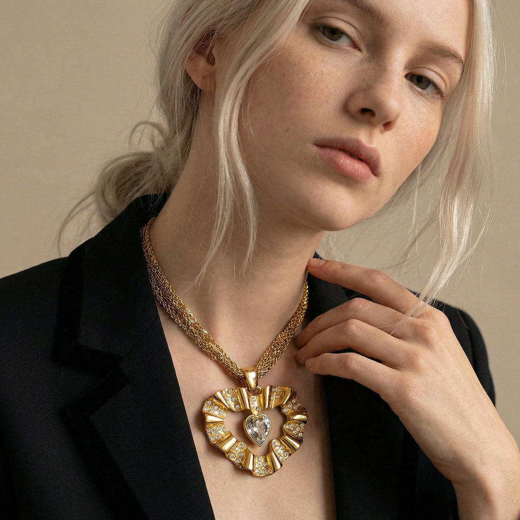 Collier Givenchy Vintage Maxi Pendentif Cœur Et Multi-Chaînes