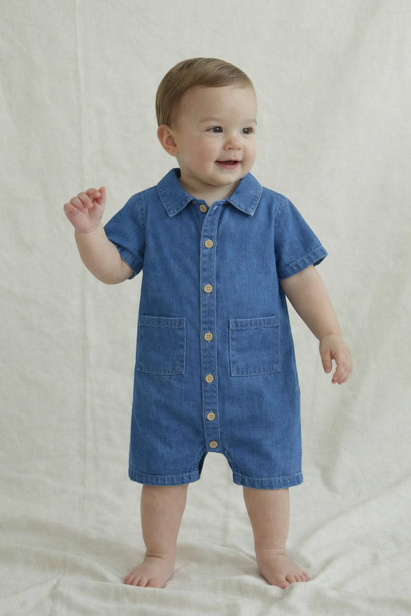 Charly Denim Jumpsuit - Baby Boy - Denim Blue