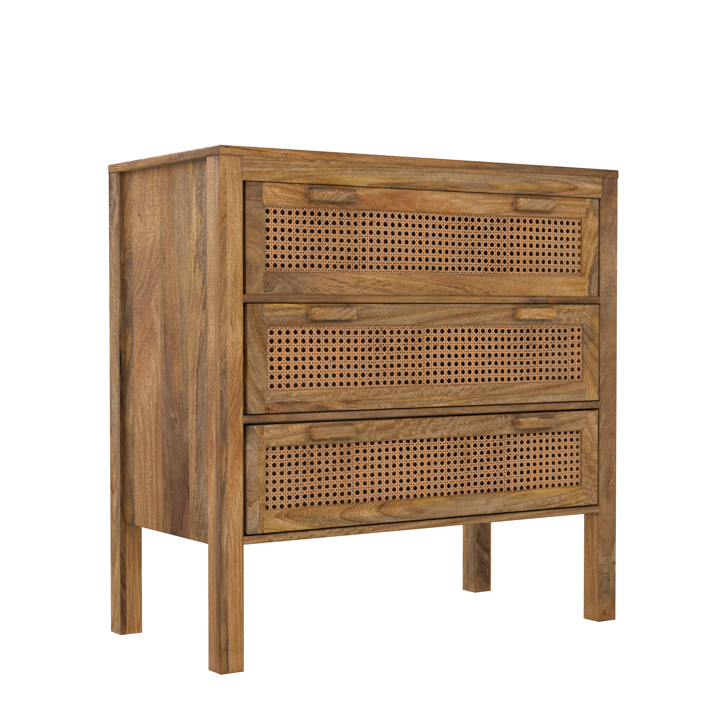 Tiki - Mango Wood And Canework 3 Drawer Chest