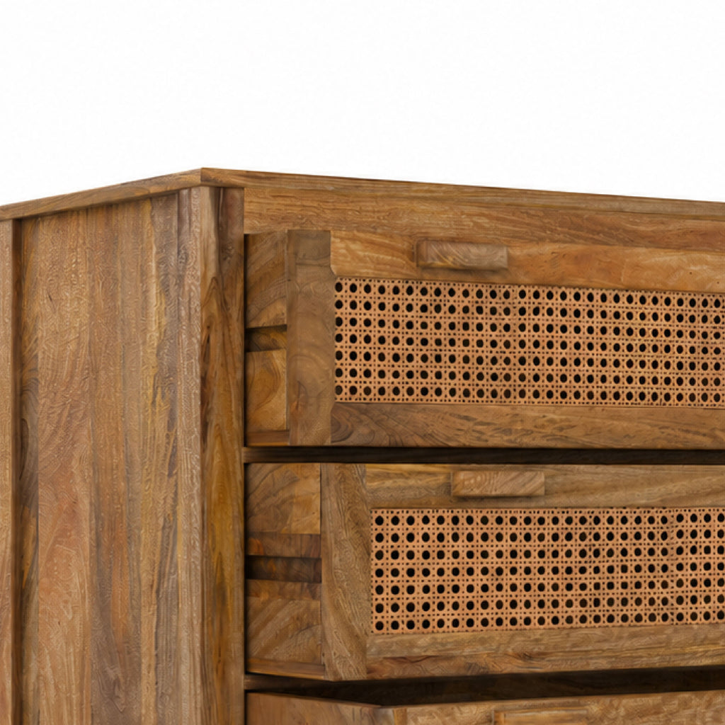 Tiki - Mango Wood And Canework 3 Drawer Chest