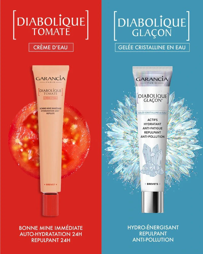 comparison of crystalline jelly in diabolique water ice cube and day cream - diabolique tomato water cream 