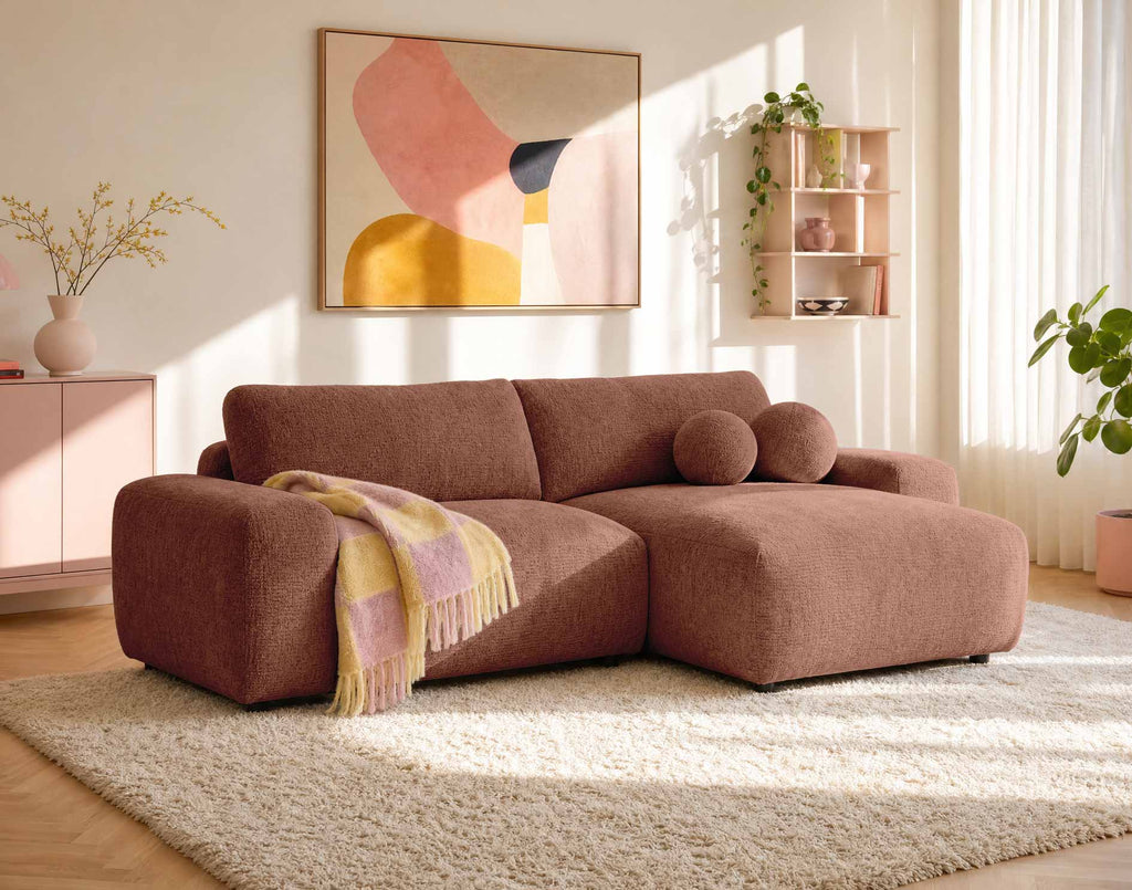 Constance - Canapé D'Angle Réversible 4 Places Convertible Avec Coffre - Velours Gaufré - Terracotta