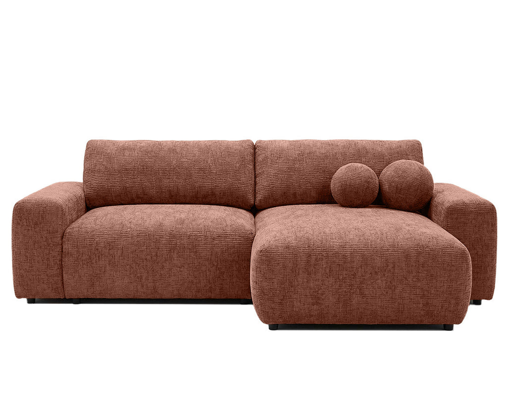 Constance - Canapé D'Angle Réversible 4 Places Convertible Avec Coffre - Velours Gaufré - Terracotta