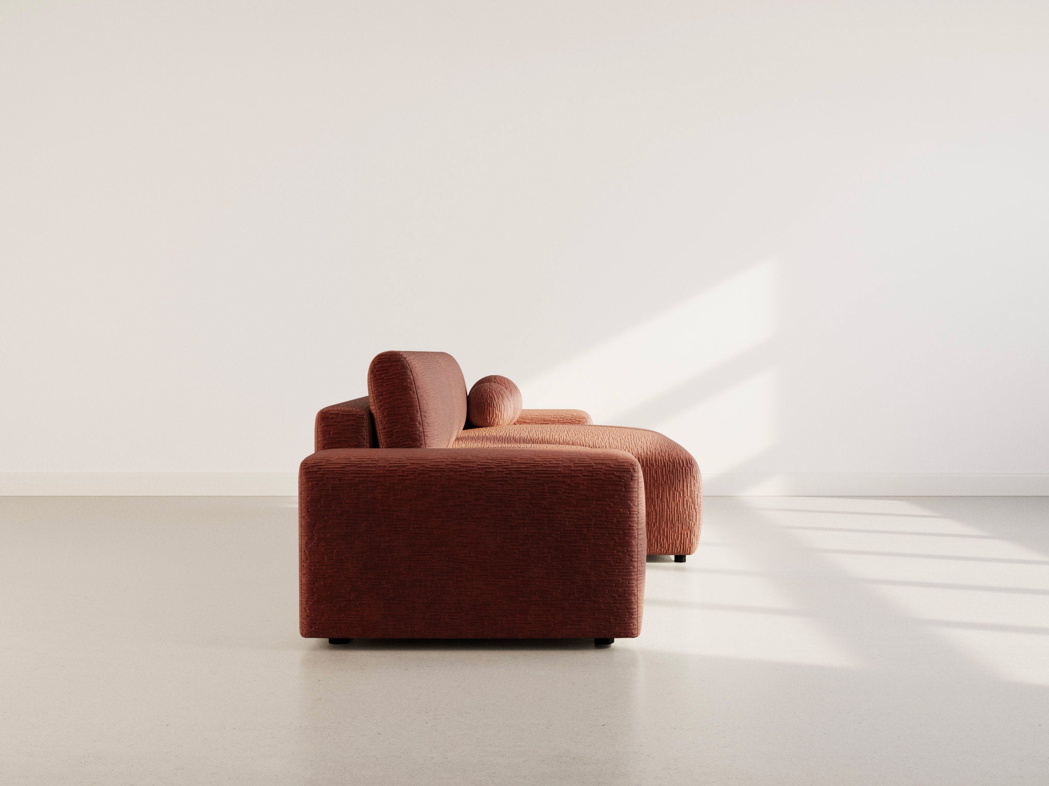 Constance - Canapé D'Angle Réversible 4 Places Convertible Avec Coffre - Velours Gaufré - Terracotta