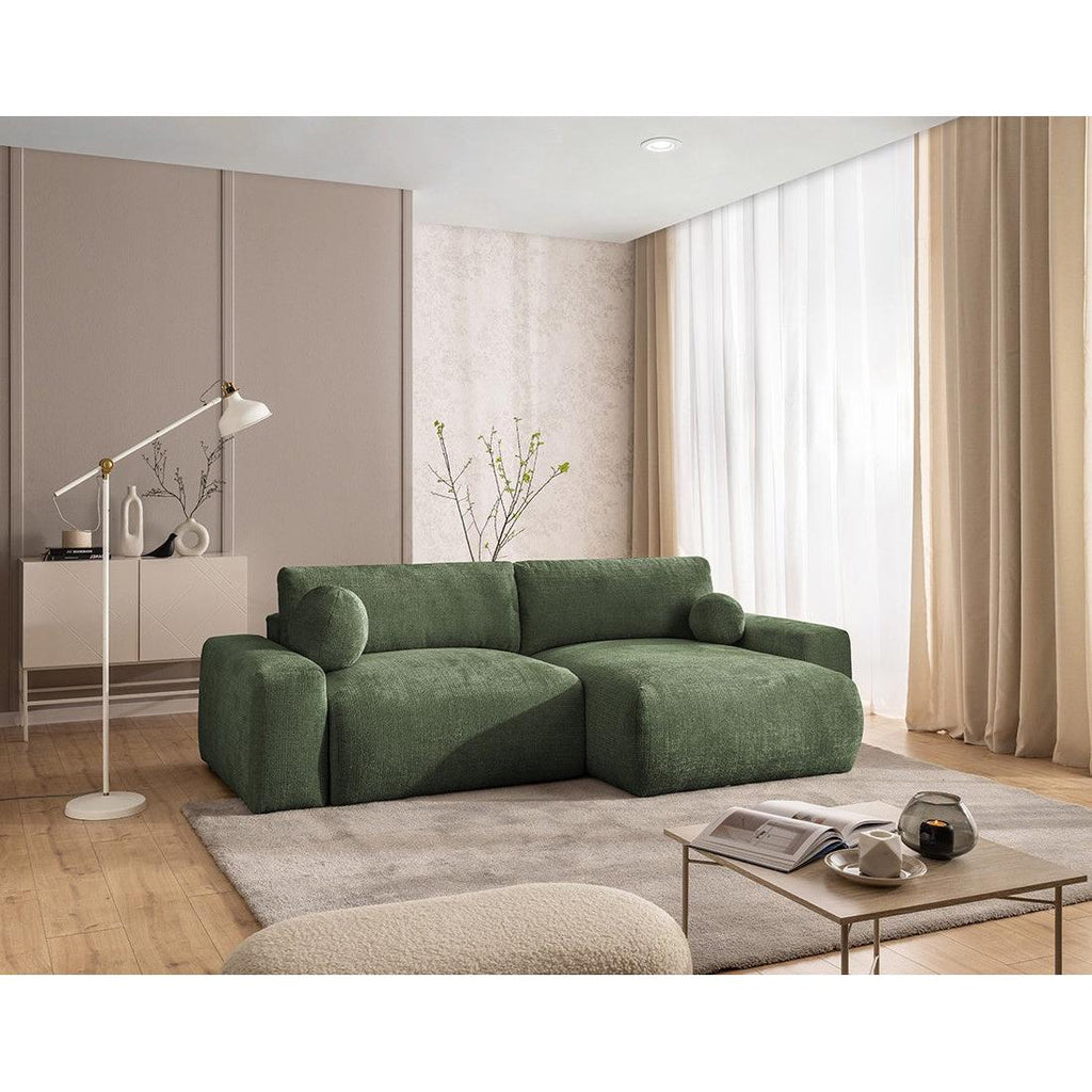 Constance - Sofá Rinconero Reversible - Con Arcón - 4 Plazas - Terciopelo Texturizado - Verde