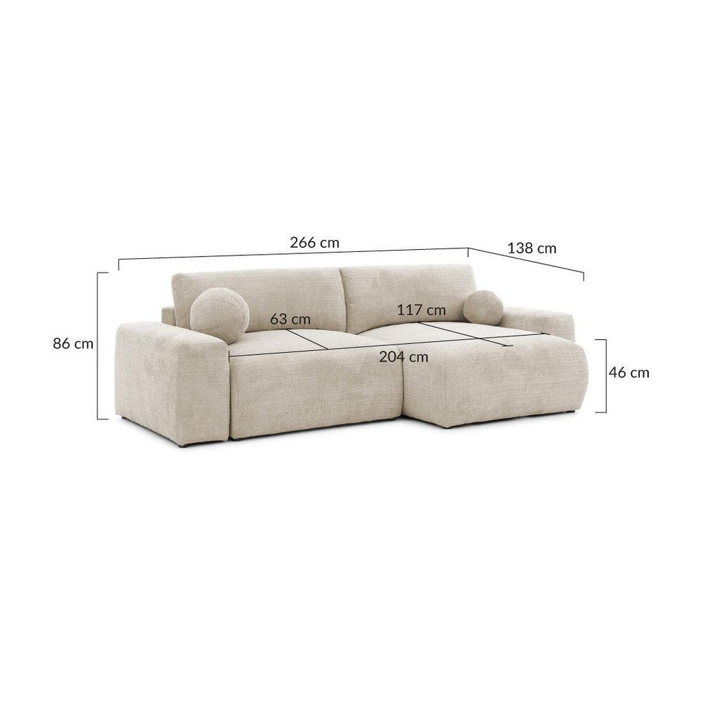 Constance - Canapé D'Angle Réversible - Avec Coffre - 4 Places - Velours Texturé - Beige