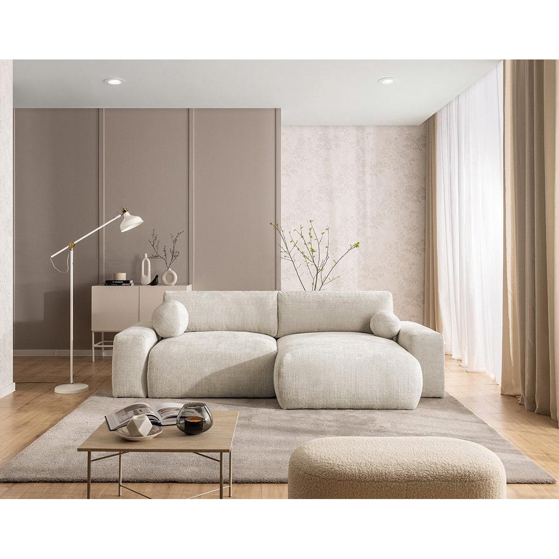 Constance - Canapé D'Angle Réversible - Avec Coffre - 4 Places - Velours Texturé - Beige