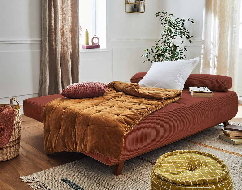 Cristal - 3-Seater Sofa Bed with Storage Compartment - Corduroy - Terracotta