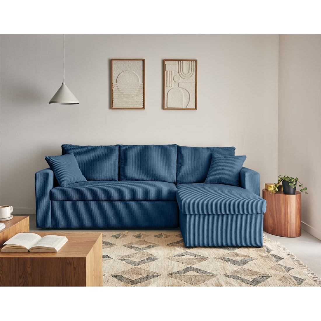 Cyrus - Reversible Convertible Corner Sofa with Storage - 4 Seats - Corduroy - Blue