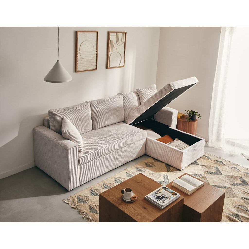 Cyrus - Sofá Rinconero Reversible Convertible Con Arcón - 4 Plazas - Pana - Beige