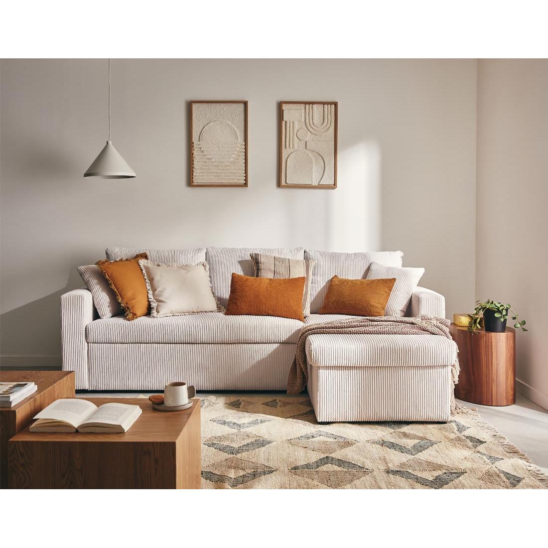 Cyrus - Sofá Rinconero Reversible Convertible Con Arcón - 4 Plazas - Pana - Beige