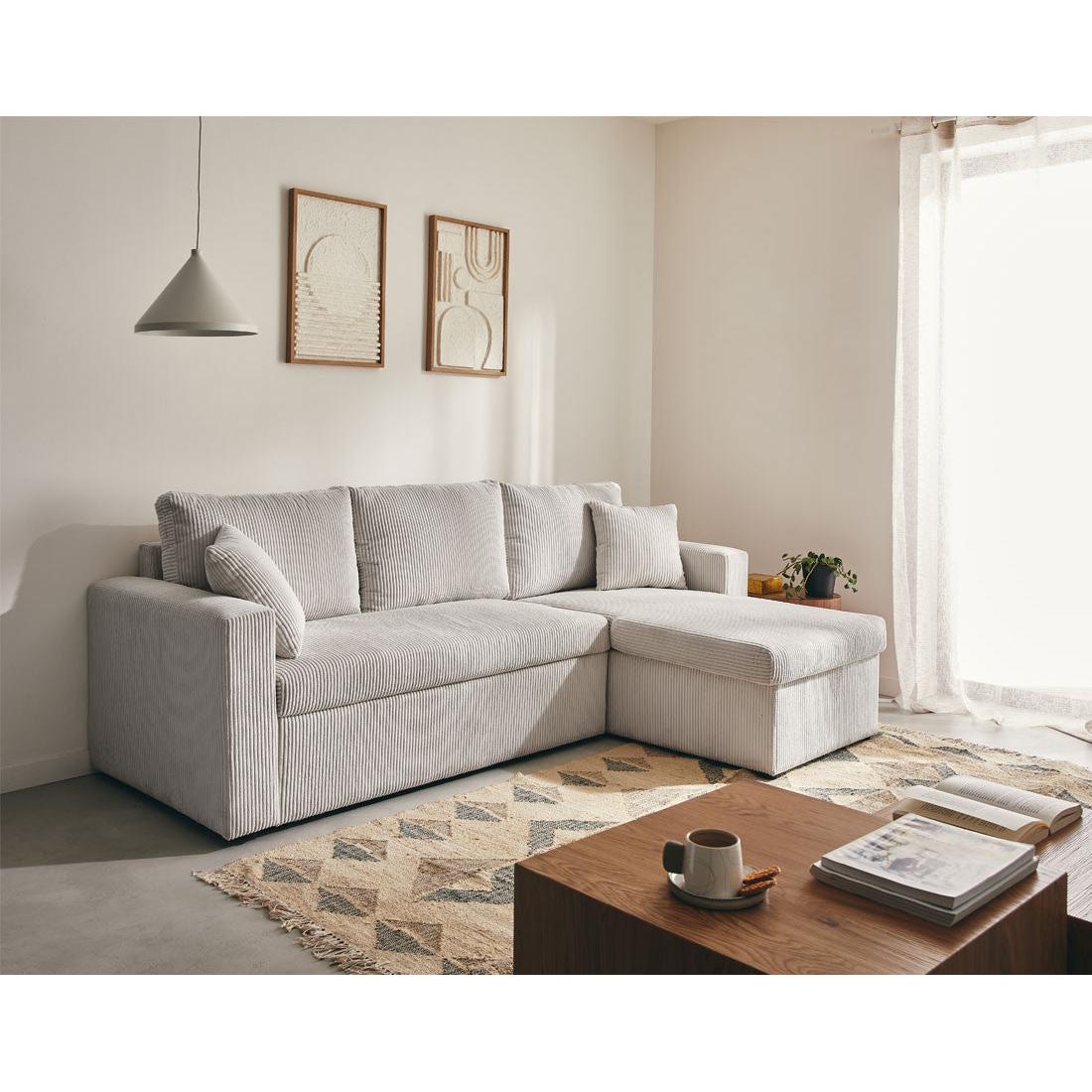 Cyrus - Reversible Convertible Corner Sofa with Storage - 4 Seater - Corduroy - Light Grey