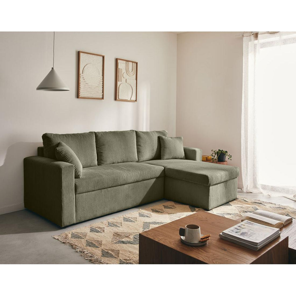 Cyrus - Sofá Rinconera Reversible Cama Con Arcón - 4 Plazas - Pana - Verde