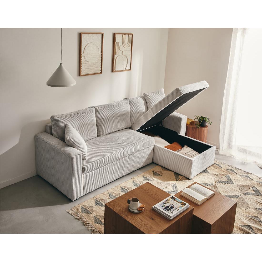 Cyrus - Reversible Convertible Corner Sofa with Storage - 4 Seater - Corduroy - Light Grey