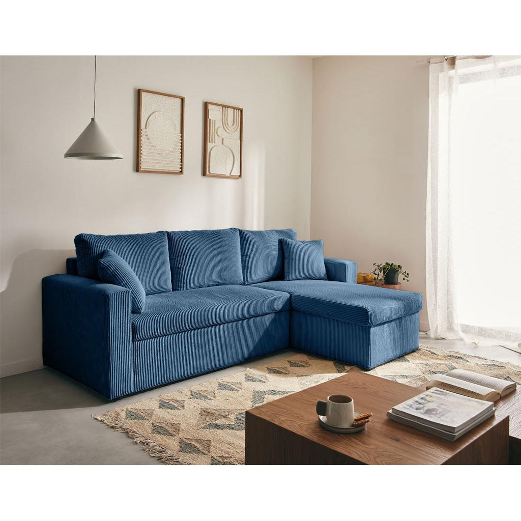Cyrus - Reversible Convertible Corner Sofa with Storage - 4 Seats - Corduroy - Blue