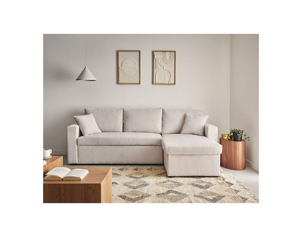 Cyrus - Sofá Rinconero Reversible Convertible Con Arcón - 4 Plazas - Pana - Beige