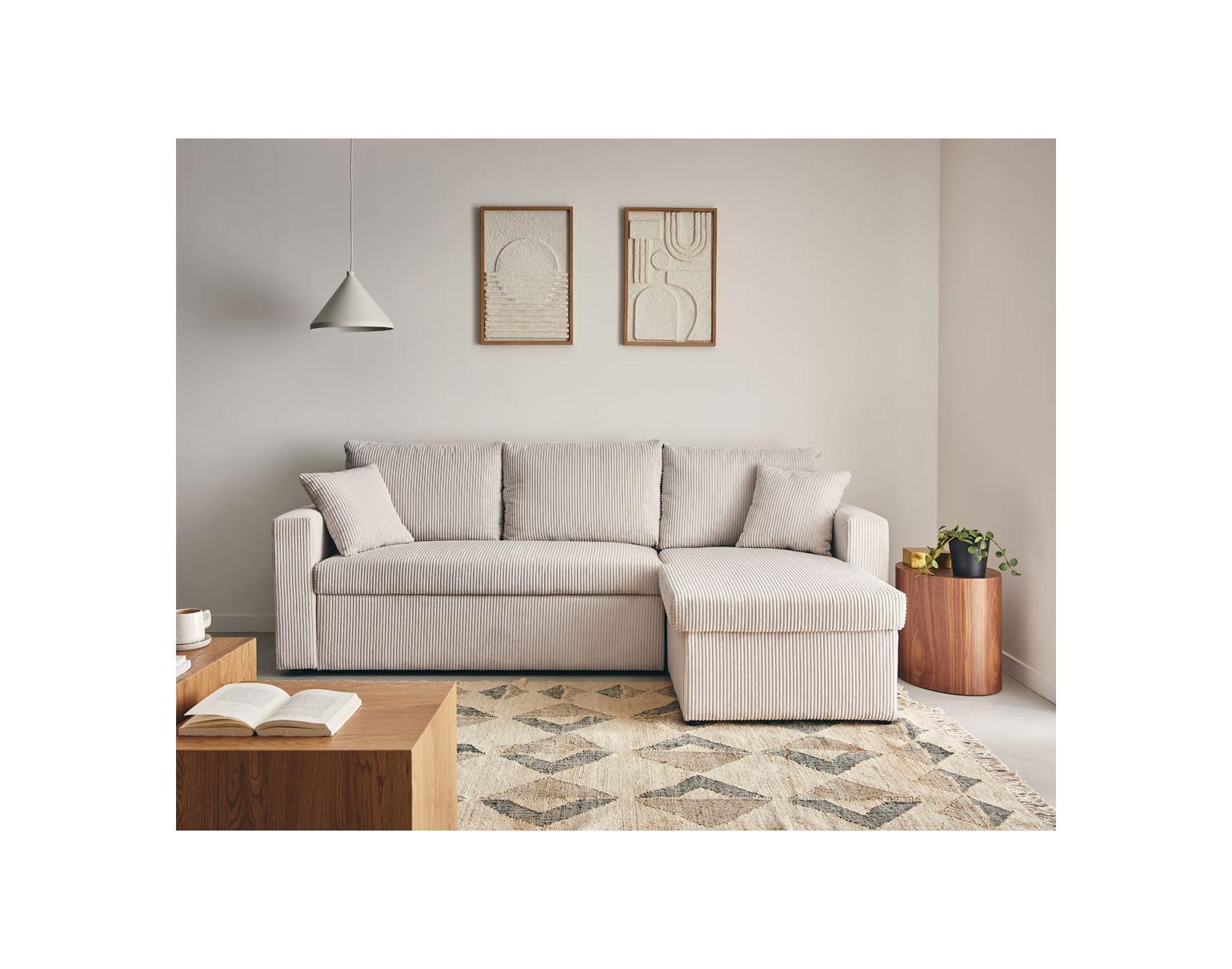 Cyrus - Sofá Rinconero Reversible Convertible Con Arcón - 4 Plazas - Pana - Beige