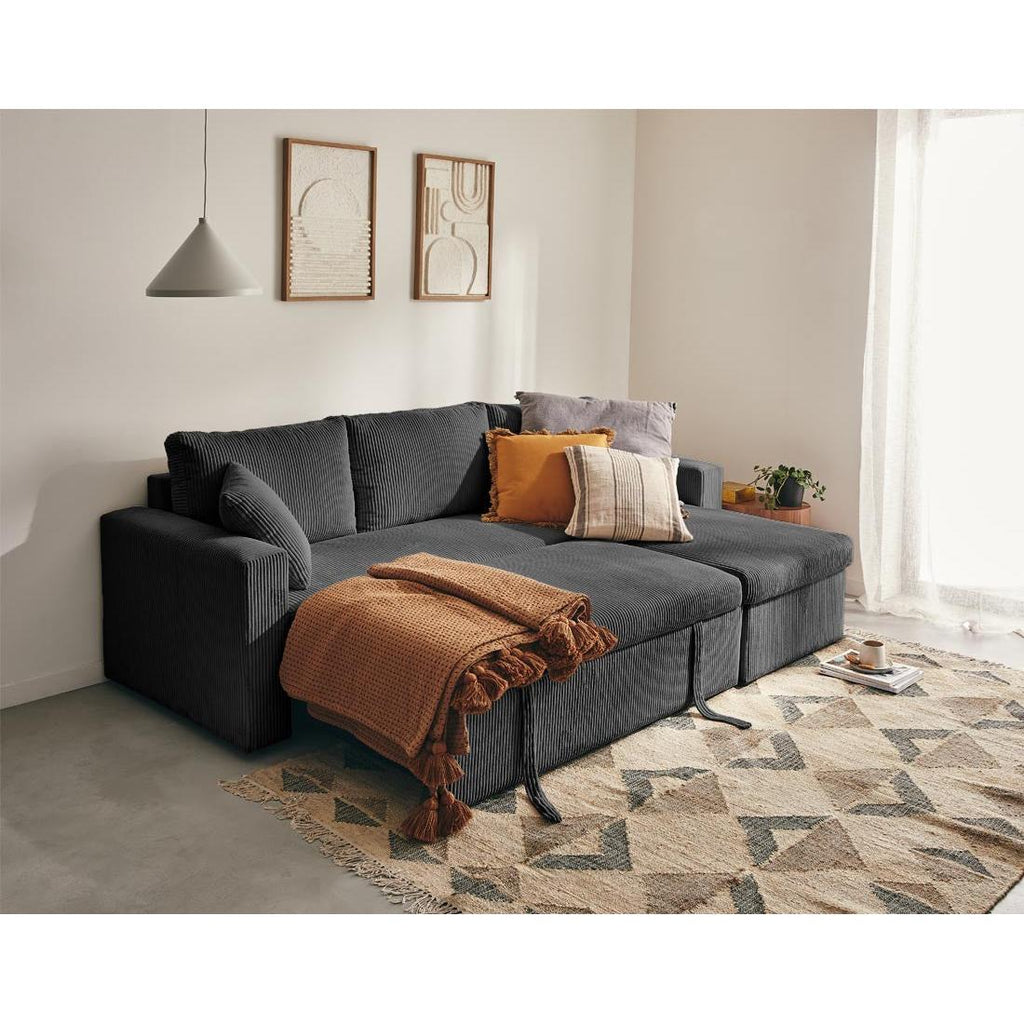 Cyrus - Canapé D'Angle Réversible Convertible Avec Coffre - 4 Places - Velours Côtelé - Gris Foncé