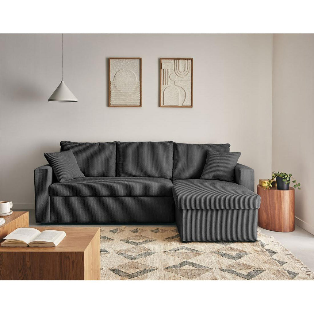 Cyrus - Canapé D'Angle Réversible Convertible Avec Coffre - 4 Places - Velours Côtelé - Gris Foncé