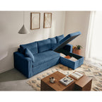 Cyrus - Reversible Convertible Corner Sofa with Storage - 4 Seats - Corduroy - Blue