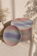Safie - Lot de 12 Assiettes - Rose Poudré - Grès