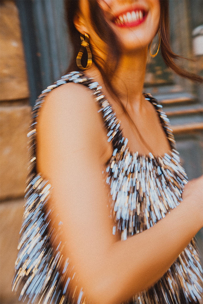 MAJDA SILVER SEQUIN VEST TOP
