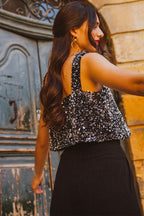 MAJDA SILVER SEQUIN VEST TOP