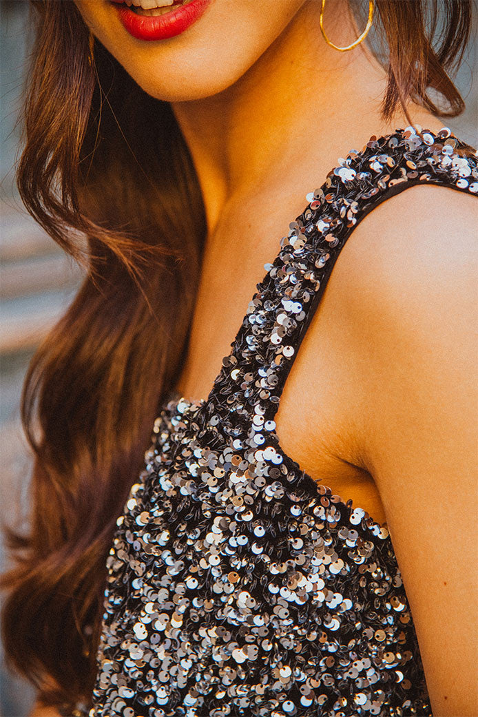 MAJDA SILVER SEQUIN VEST TOP