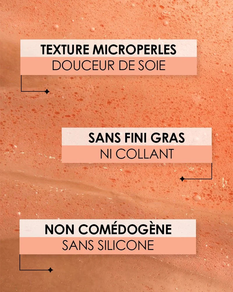 Textura del sérum con 3 beneficios: textura microperlas, sin acabado graso, no comedogénico.