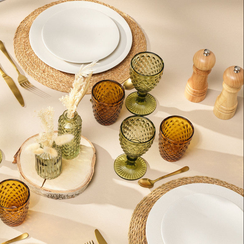 Strass Vert - Lot De 6 Verres À Pied 20 Cl - Verre Pressé - Vert