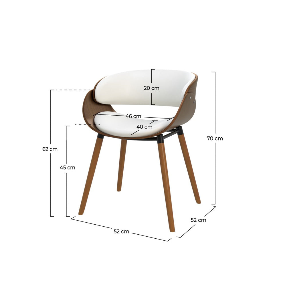 Polo - Chaise En Cuir Synthétique Blanc Et Bois Plaqué Noyer