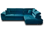 Dimas - 5-Seater Convertible Corner Sofa With Storage And Adjustable Headrests - Velvet - Blue