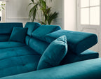 Dimas - 5-Seater Convertible Corner Sofa With Storage And Adjustable Headrests - Velvet - Blue